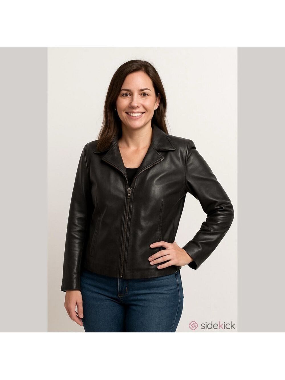 Siena Studio Leather Moto Jacket Zip Front Collar Black Classic Biker Coat 8